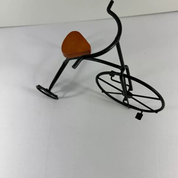 Black Metal Tricycle Wood Seat Table Top Desk Decor Cycling Sculpture - Picture 2 of 5